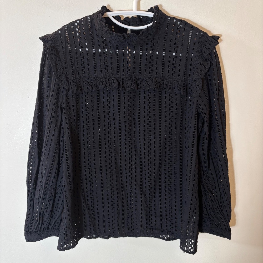 Madewell Eyelet Mockneck Ruffle Top‎ Size Small
